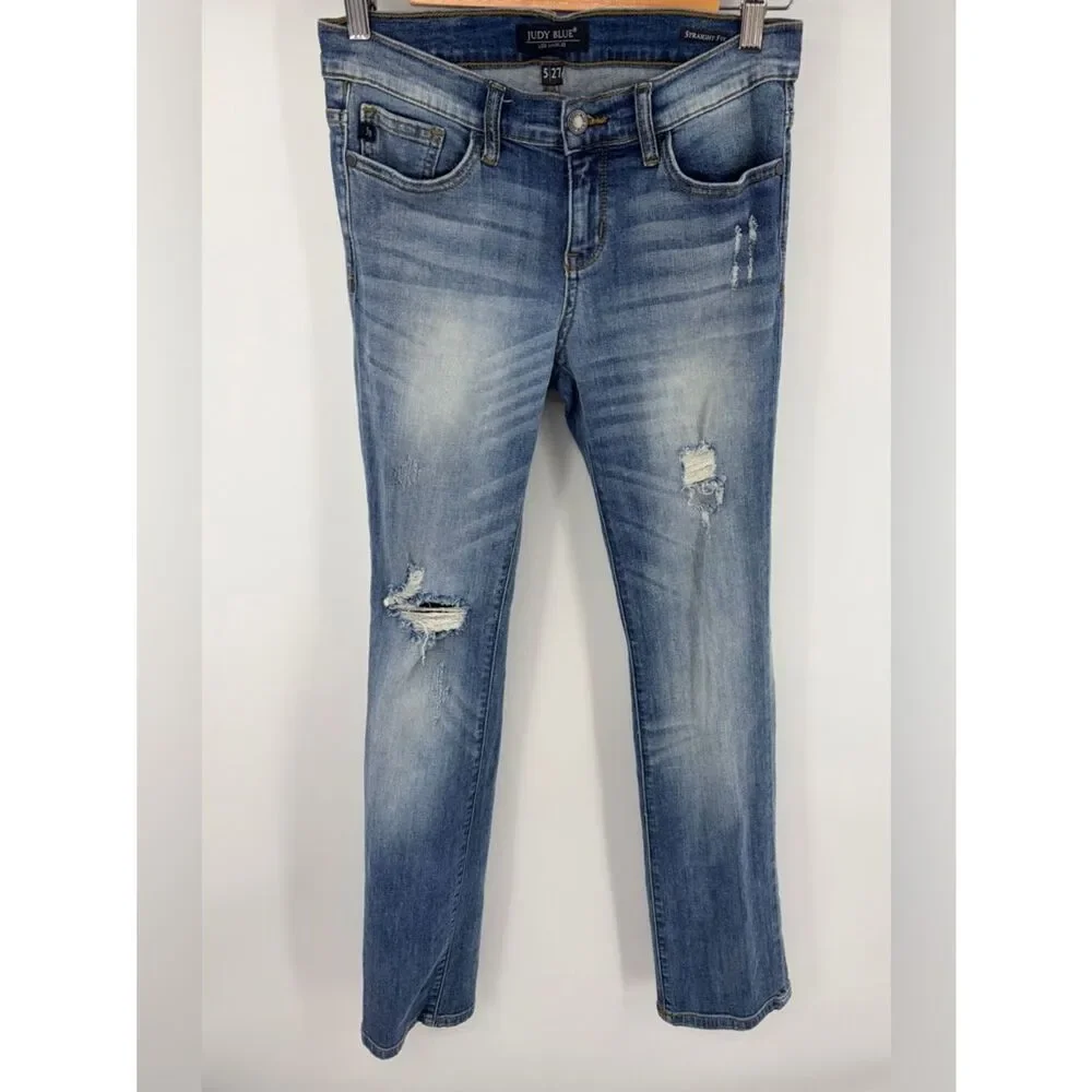 Judy Blue straight fit light wash distressed denim jean women’s 5/27